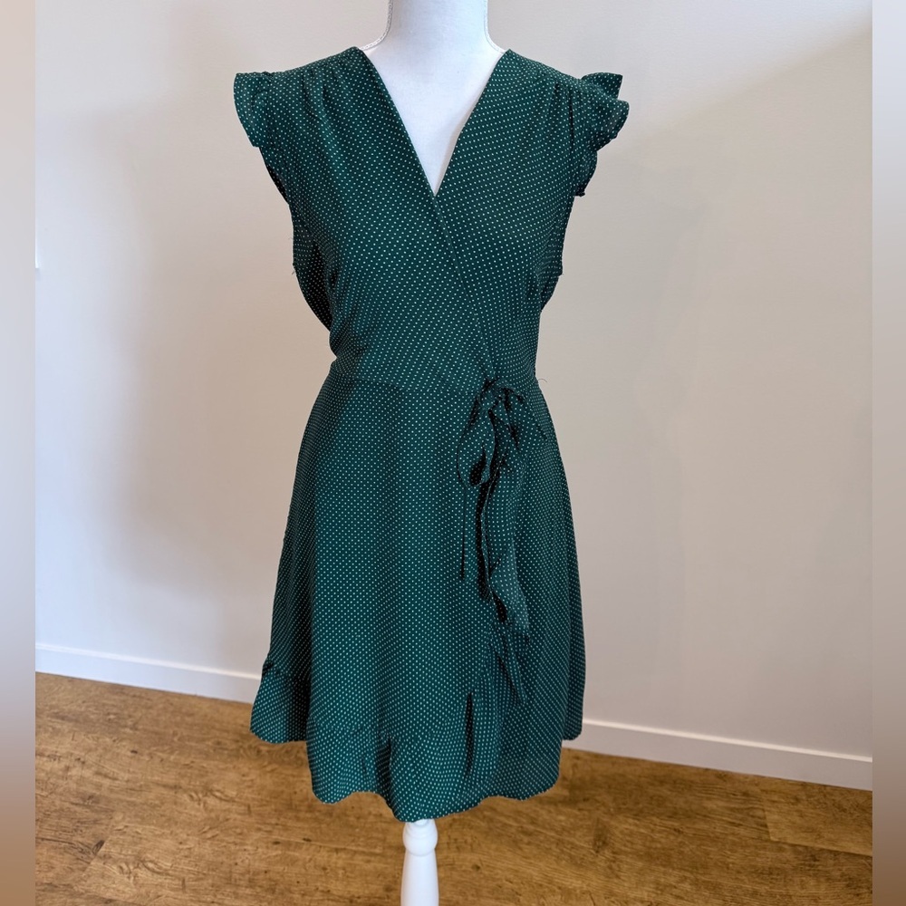 Monteau Green Polka Dot Wrap Dress